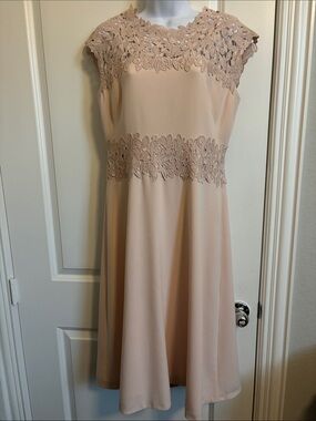L. K. Bennett Sleeveless Lace-Trim A-Line Dress in Blush size 10
